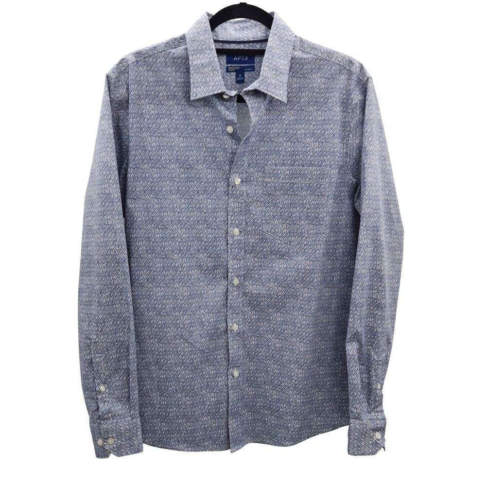 Apt. 9 Premier Flex Mens Medium Blue Geometric No Iron Button Down‎ Shirt M